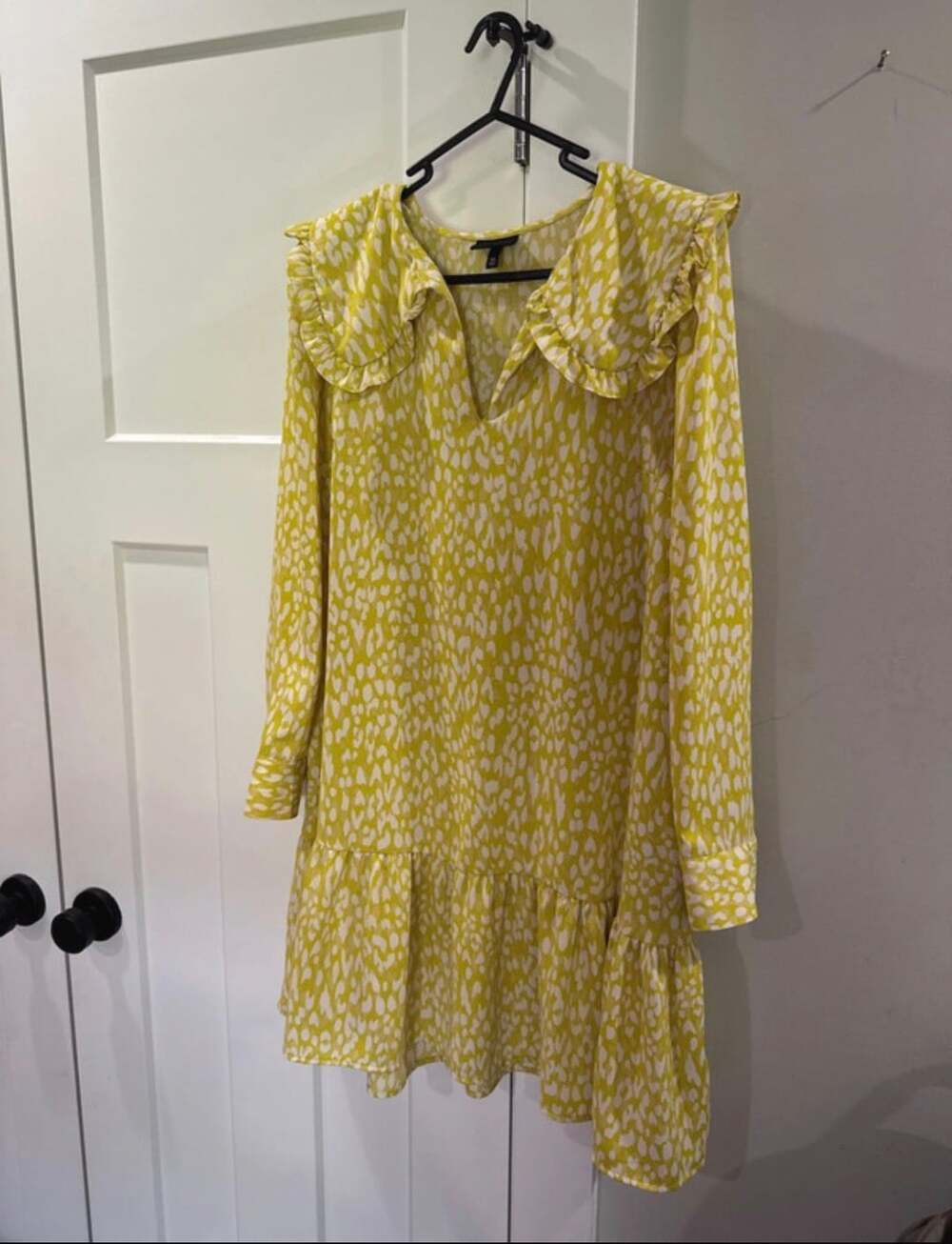 Who What Wear Dress Size M Yellow Citrus Leopard Puff Long Sleeve